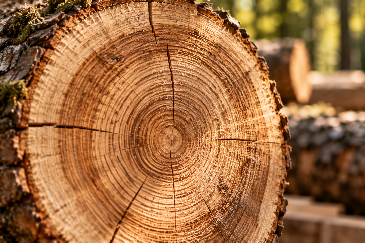 Jaarringen van vers gezaagd hout