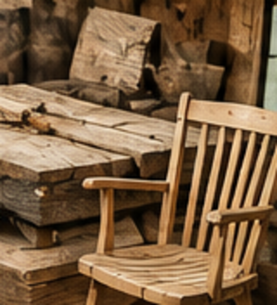 Houten stoel en oude planken klaar voor hergebruik