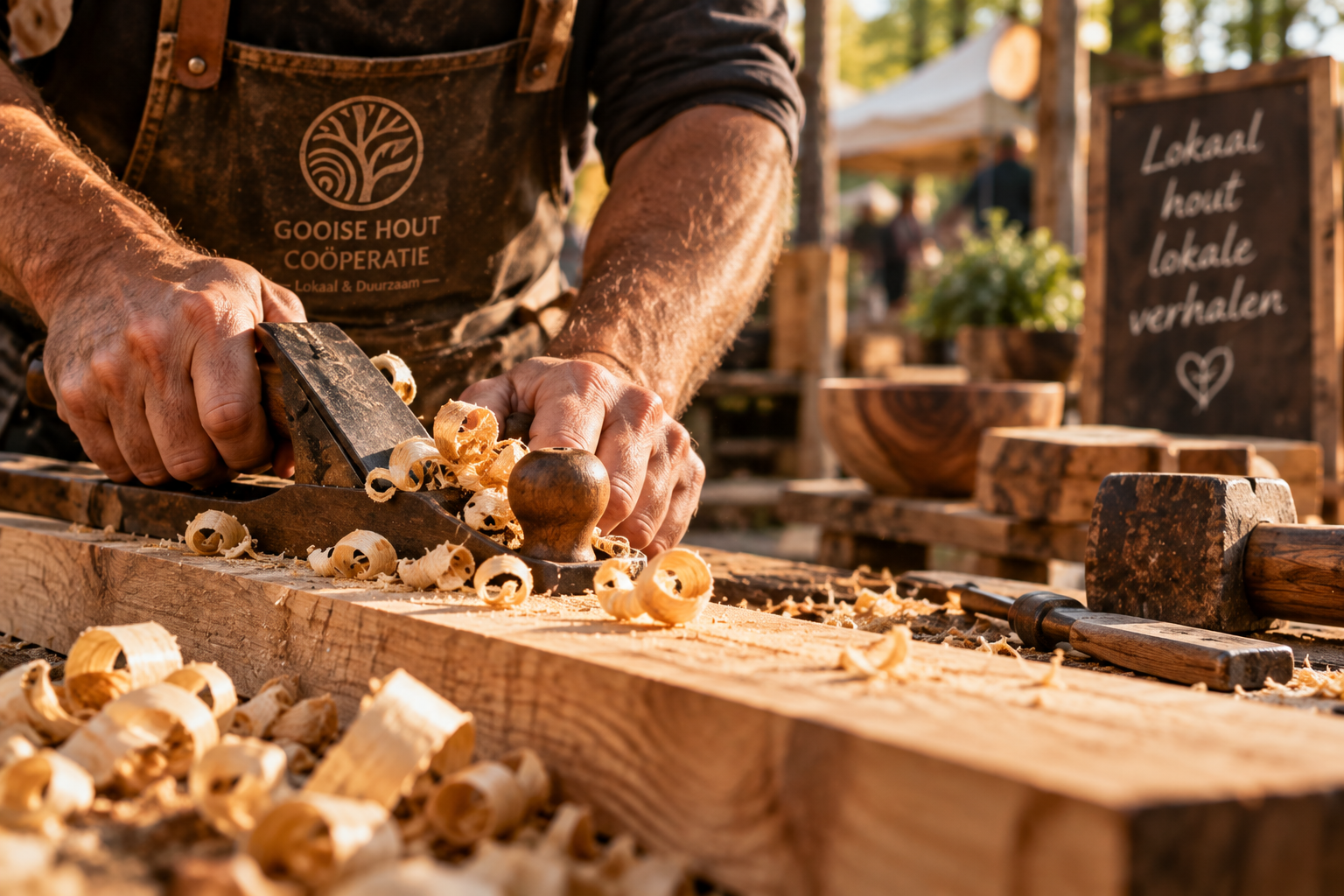 Vakman bewerkt lokaal hout met de hand