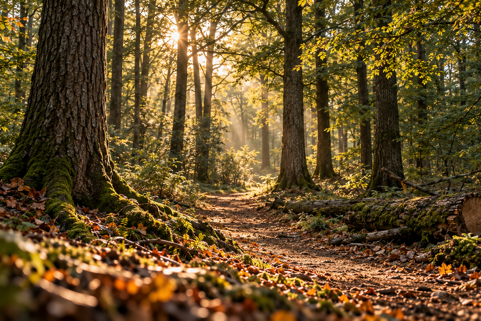 Licht tussen de bomen in een Goois bos